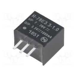 1 pcs x RECOM - R-78E3.3-1.0 - Converter: DC/DC, 3.3W, Uin: 7÷28V, Uout: 3.3VDC, Iout: 1A, SIP3, PCB