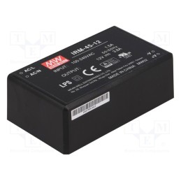 1 pcs x MEAN WELL - IRM-45-12 - Converter: AC/DC, 45.6W, 85÷264VAC, 12VDC, Iout: 3800mA, OUT: 1, PCB