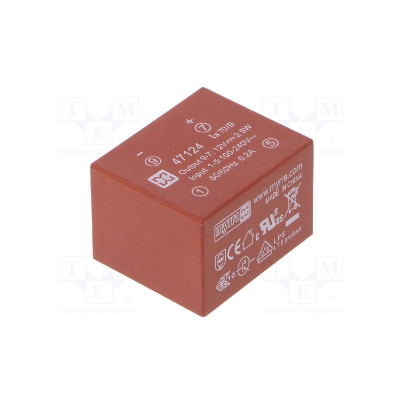 1 pcs x MYRRA - 47124 - Converter: AC/DC, 2.5W, 85÷265VAC, Usup: 120÷370VDC, Uout: 12VDC
