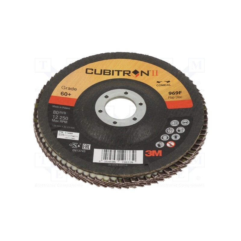 1 pcs x 3M - 969F 125MM P 60 54169 - Flap grinding wheels, Ø: 125mm, Øhole: 22.23mm, Granularity: 60