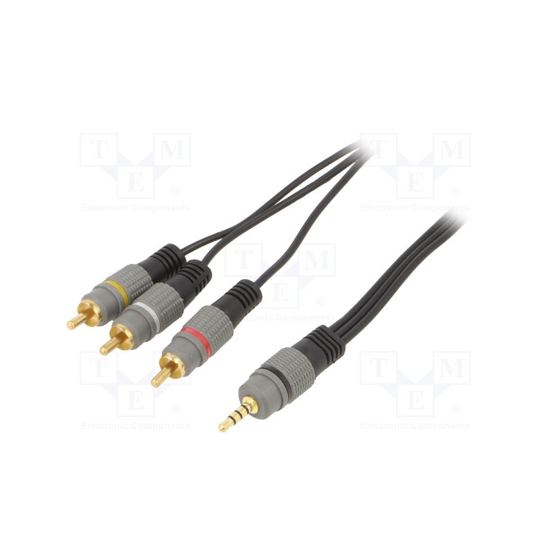 1 pcs x GEMBIRD - CCAP-4P3R-1.5M - Cable, Jack 3,5mm 4pin plug,RCA plug x3, 1.5m, black
