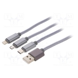 1 pcs x GEMBIRD - CC-USB2-AM31-1M-S - Cable, USB 2.0, 1m, silver, textile, Cablexpert