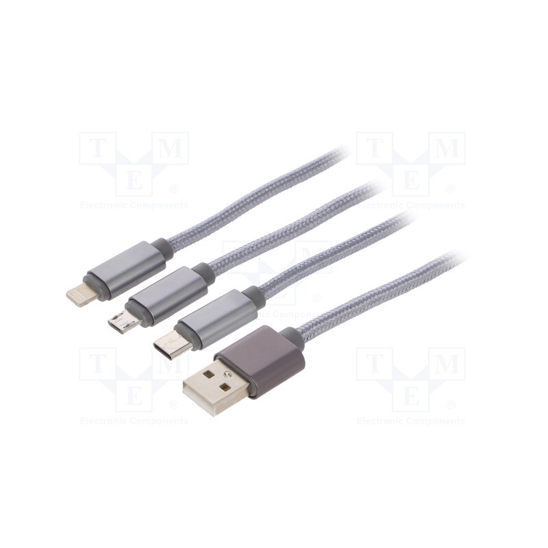 1 pcs x GEMBIRD - CC-USB2-AM31-1M-S - Cable, USB 2.0, 1m, silver, textile, Cablexpert