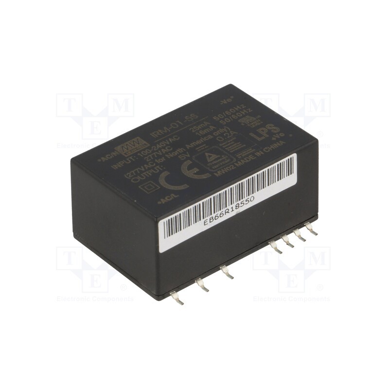 1 pcs x MEAN WELL - IRM-01-5S - Converter: AC/DC, 1W, 85÷305VAC, Usup: 120÷430VDC, Uout: 5VDC, OUT: 1