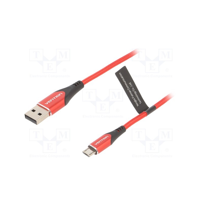 1 pcs x VENTION - COARH - Cable, USB 2.0, USB A plug,USB B micro plug, 2m, red, 480Mbps