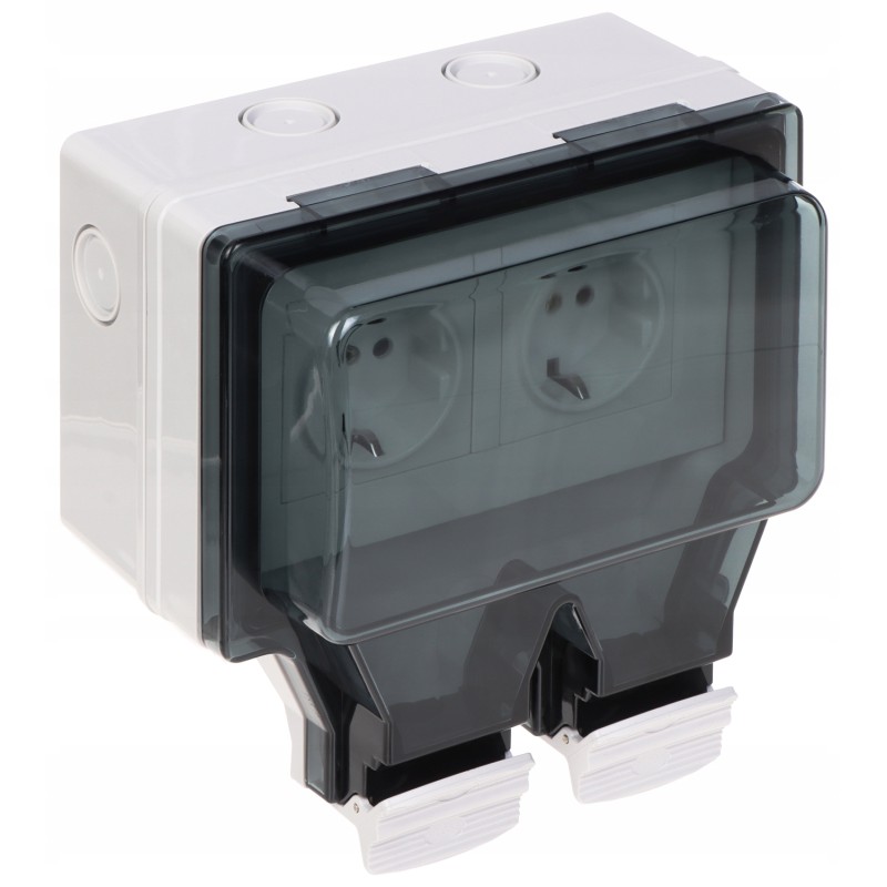 230v double socket, surface-mounted, external, hermetic, IP66