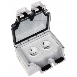 230v double socket, surface-mounted, external, hermetic, IP66