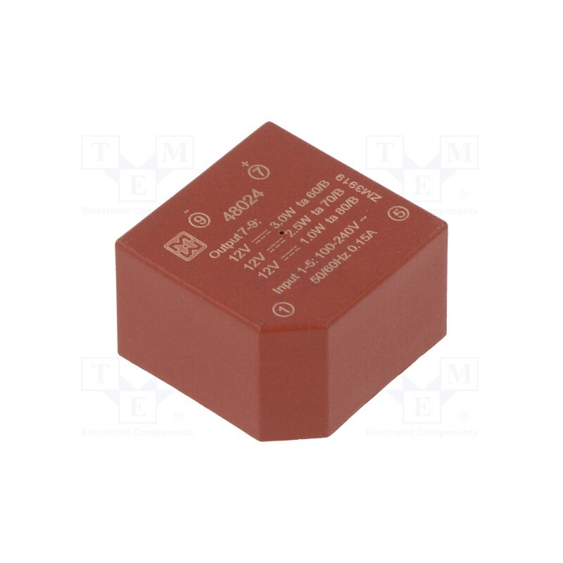 1 pcs x MYRRA - 48024 - Converter: AC/DC, 3W, 85÷265VAC, Usup: 120÷370VDC, Uout: 12VDC, 72%