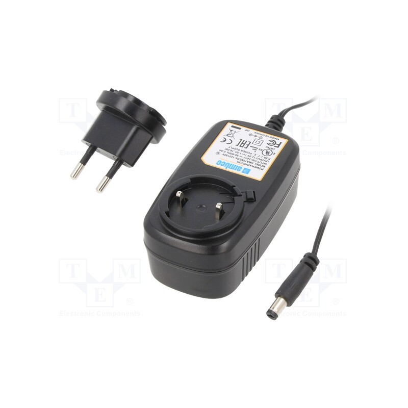 1 pcs x AIMTEC - AMA18XER4-120150Y - Power supply: switched-mode, plug, 12VDC, 1.5A, 18W, Plug: EU, 85%