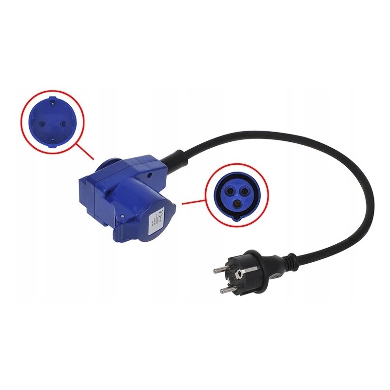 Angle adapter cee socket plug 40cm schuko socket 16a ip44 230v