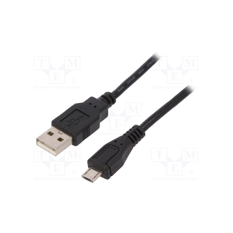 1 pcs x QOLTEC - 50498 - Cable, USB 2.0, USB A plug,USB B micro plug, 0.5m, black