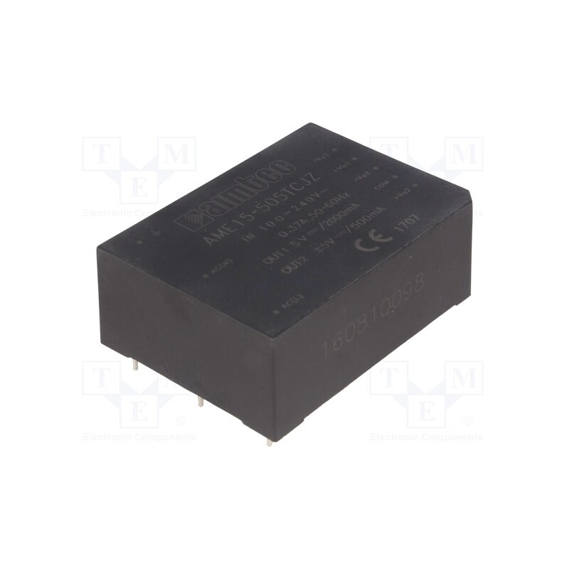 1 pcs x AIMTEC - AME15-505TCJZ - Converter: AC/DC, 15W, 85÷264VAC, Usup: 120÷370VDC, Uout: 5VDC, 75%