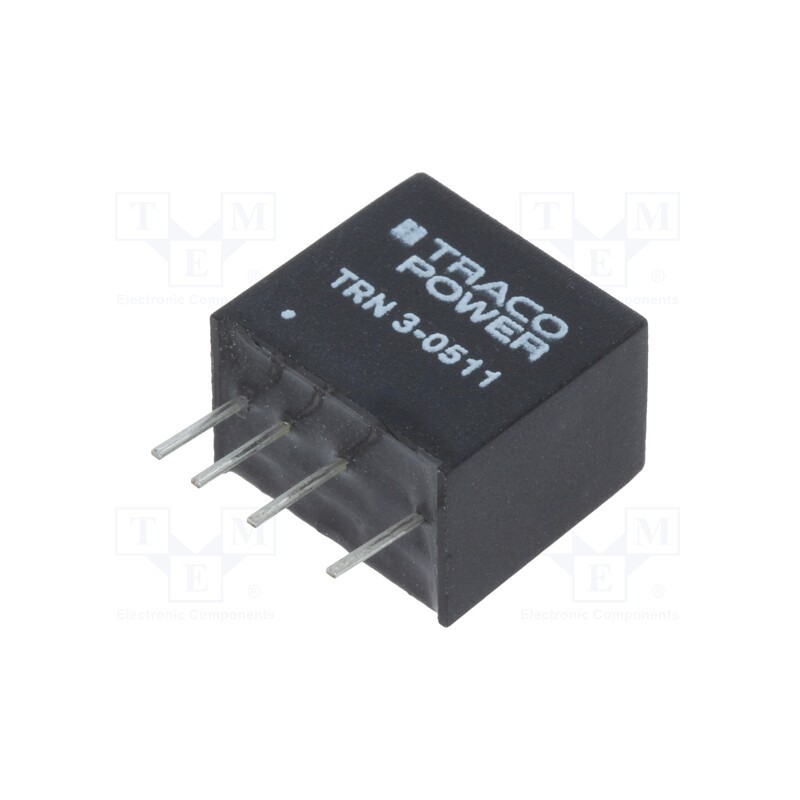 1 pcs x TRACO POWER - TRN 3-0511 - Converter: DC/DC, 3W, Uin: 4.5÷13.2V, Uout: 5VDC, Iout: 600mA, SIP