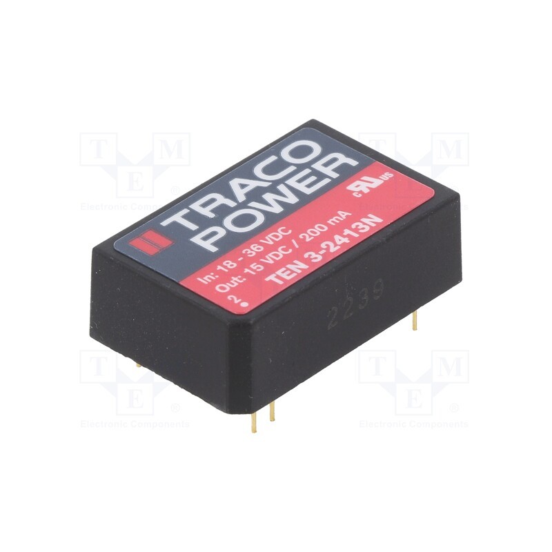 1 pcs x TRACO POWER - TEN 3-2413N - Converter: DC/DC, 3W, Uin: 18÷36V, Uout: 15VDC, Iout: 200mA, DIP24