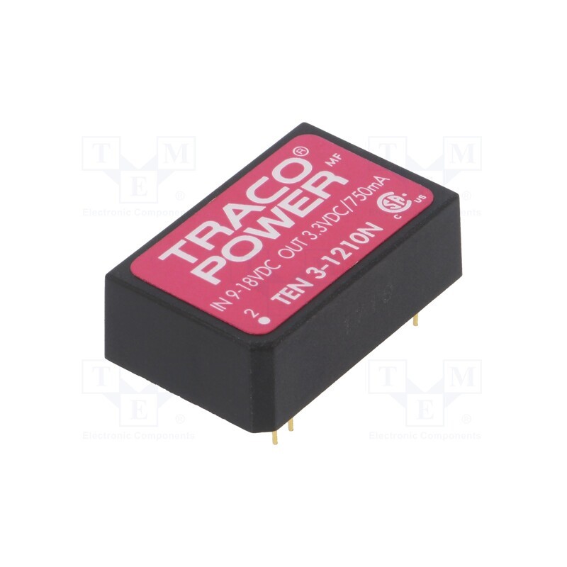 1 pcs x TRACO POWER - TEN 3-1210N - Converter: DC/DC, 3W, Uin: 9÷18V, Uout: 3.3VDC, Iout: 750mA, DIP24