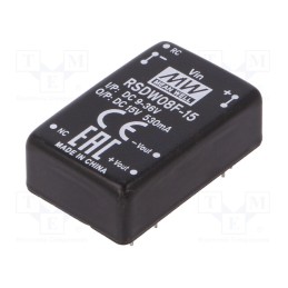 1 pcs x MEAN WELL - RSDW08F-15 - Converter: DC/DC, 8W, Uin: 9÷36V, Uout: 15VDC, Iout: 0÷530mA, DIP24