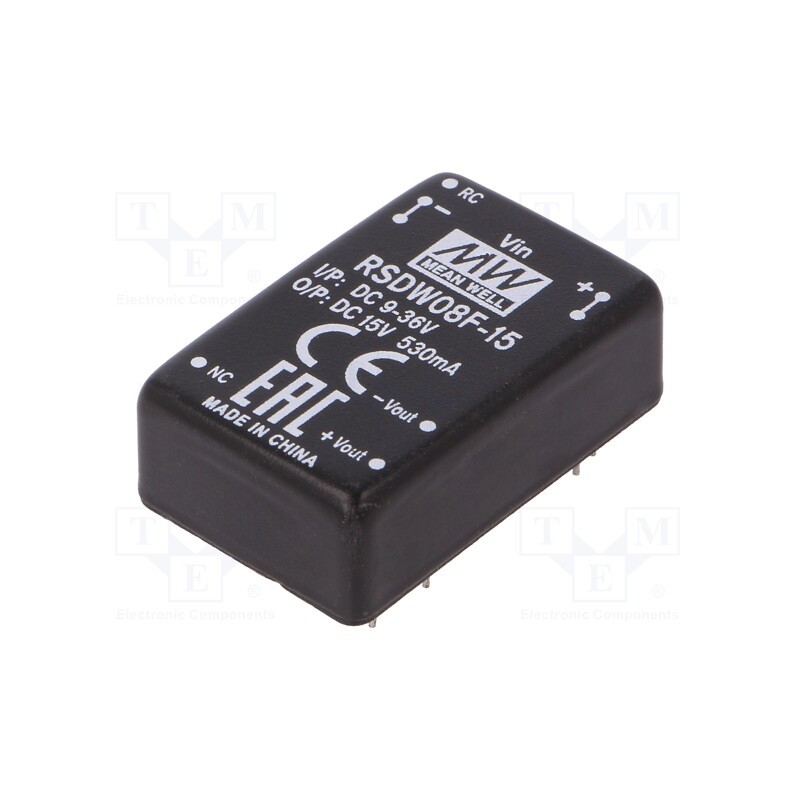 1 pcs x MEAN WELL - RSDW08F-15 - Converter: DC/DC, 8W, Uin: 9÷36V, Uout: 15VDC, Iout: 0÷530mA, DIP24