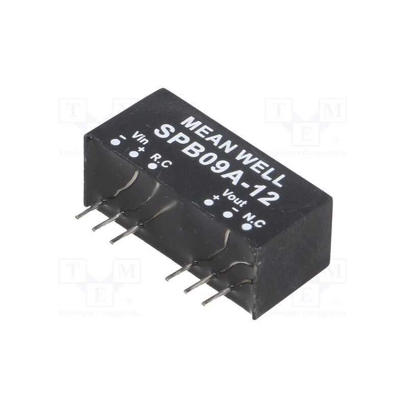 1 pcs x MEAN WELL - SPB09A-12 - Converter: DC/DC, 9W, Uin: 9÷18V, Uout: 12VDC, Iout: 0÷750mA, SIP8