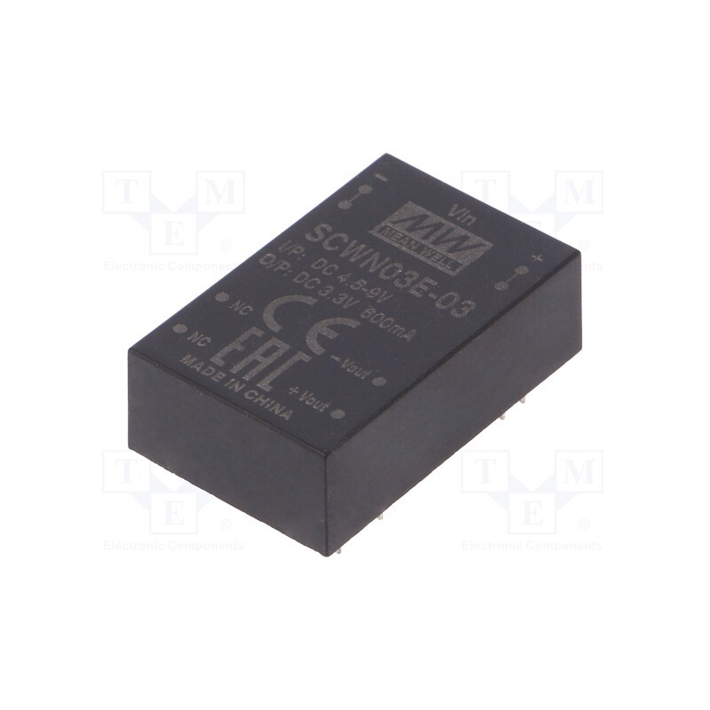 1 pcs x MEAN WELL - SCWN03E-03 - Converter: DC/DC, 3W, Uin: 4.5÷9V, Uout: 3.3VDC, Iout: 600mA, DIP24