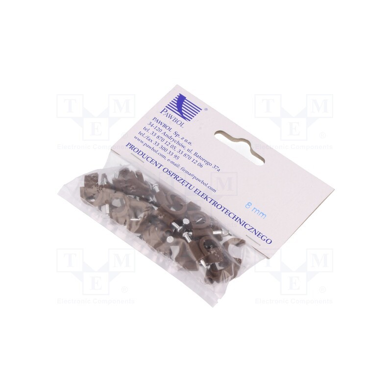 1 pcg x PAWBOL - H.7007B -25 - Holder, brown, on round cable, 25pcs, with a nail, 8mm