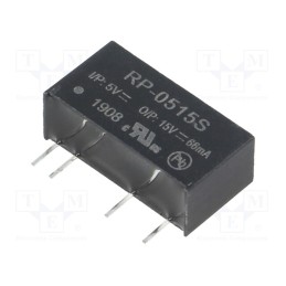 1 pcs x RECOM - RP-0515S - Converter: DC/DC, 1W, Uin: 4.5÷5.5V, Uout: 15VDC, Iout: 66mA, SIP7