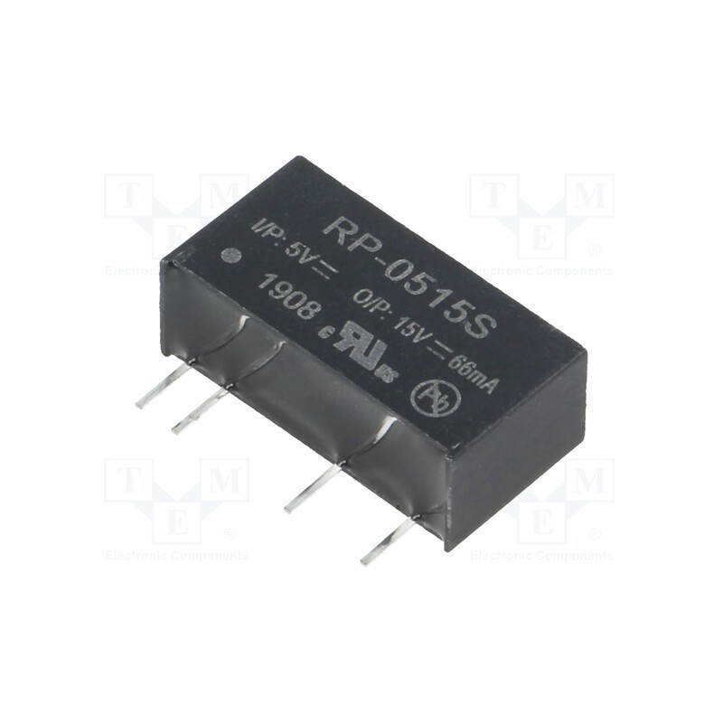1 pcs x RECOM - RP-0515S - Converter: DC/DC, 1W, Uin: 4.5÷5.5V, Uout: 15VDC, Iout: 66mA, SIP7