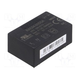 1 pcs x RECOM - RAC04-05SGA - Converter: AC/DC, 4W, 85÷305VAC, Usup: 120÷430VDC, Uout: 5VDC, 72%