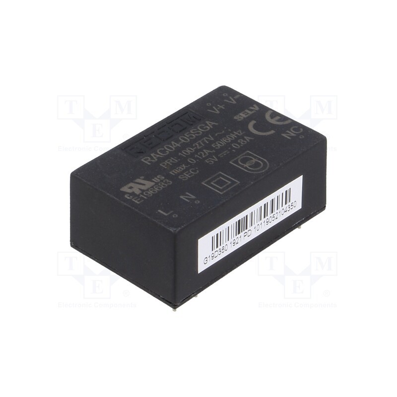 1 pcs x RECOM - RAC04-05SGA - Converter: AC/DC, 4W, 85÷305VAC, Usup: 120÷430VDC, Uout: 5VDC, 72%