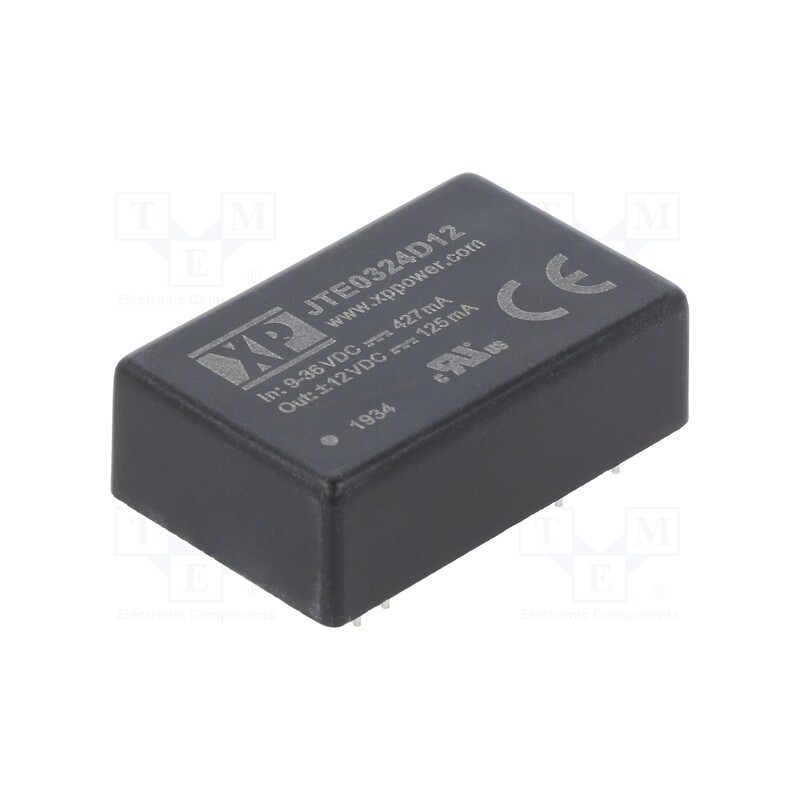 1 pcs x XP POWER - JTE0324D12 - Converter: DC/DC, 3W, Uin: 9÷36V, Uout: 12VDC, Uout2: -12VDC, DIP24