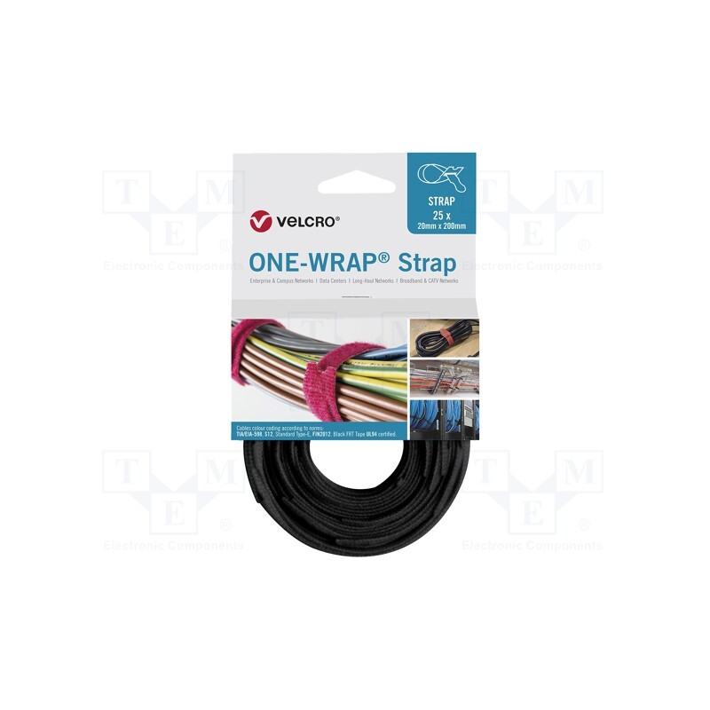 1 rol x VELCROu00ae - VELCRO® BRAND ONE-WRAP® STRAP 20X200 - Tape: hook and loop, W: 20mm, L: 0.2m, black, reel