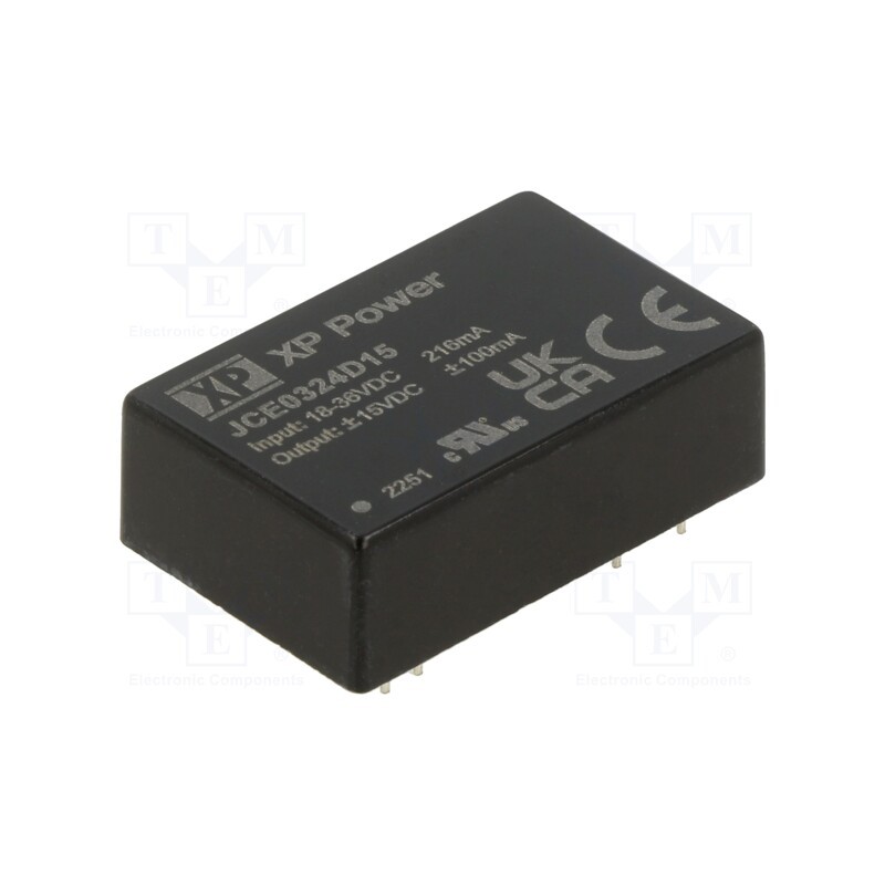 1 pcs x XP POWER - JCE0324D15 - Converter: DC/DC, 3W, Uin: 18÷36V, Uout: 15VDC, Uout2: -15VDC, DIP24