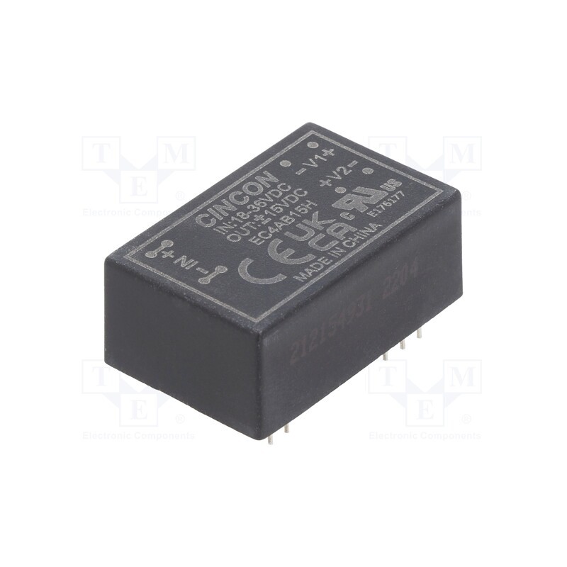 1 pcs x CINCON - EC4AB15H - Converter: DC/DC, 5/6W, Uin: 18÷36V, Uout: 15VDC, Uout2: -15VDC, THT