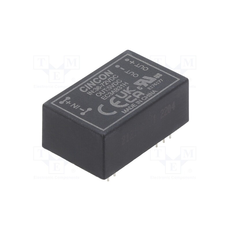 1 pcs x CINCON - EC3AB31H - Converter: DC/DC, 3W, Uin: 36÷72V, Uout: 5VDC, Iout: 600mA, DIP24