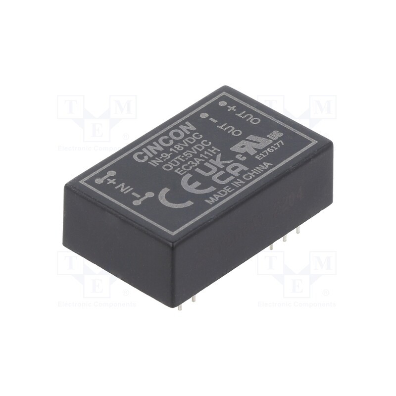 1 pcs x CINCON - EC3A11H - Converter: DC/DC, 3W, Uin: 9÷18V, Uout: 5VDC, Iout: 600mA, DIP24, THT