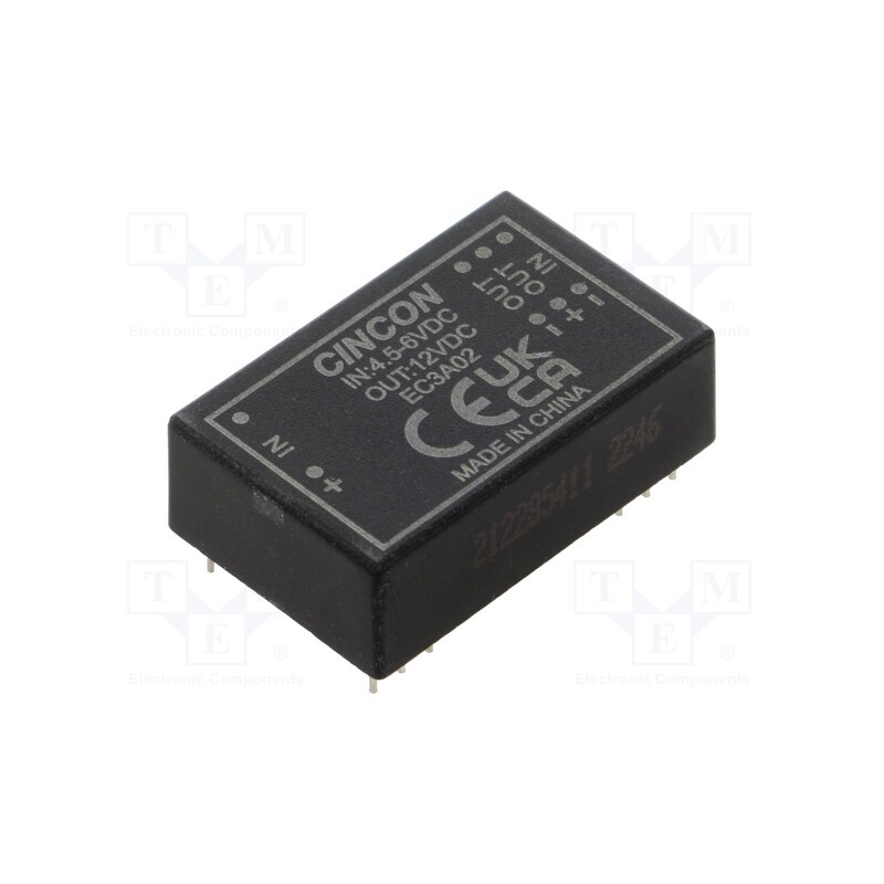 1 pcs x CINCON - EC3A02 - Converter: DC/DC, 3W, Uin: 4.5÷6V, Uout: 12VDC, Iout: 250mA, DIP24