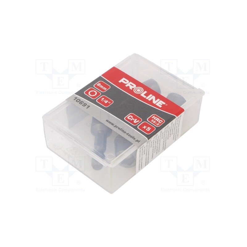 1 set x PROLINE - 10691 - Screwdriver bit, Socket: HEX 8mm, Mounting: 1/4' (C6,3mm), 5pcs.