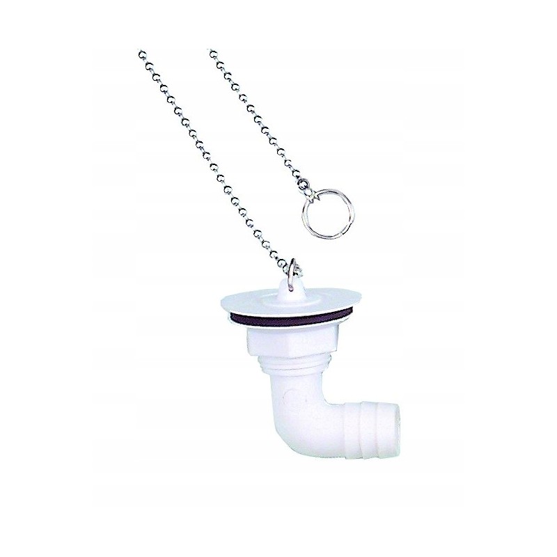 Angled camper sink drain, white, Fawo