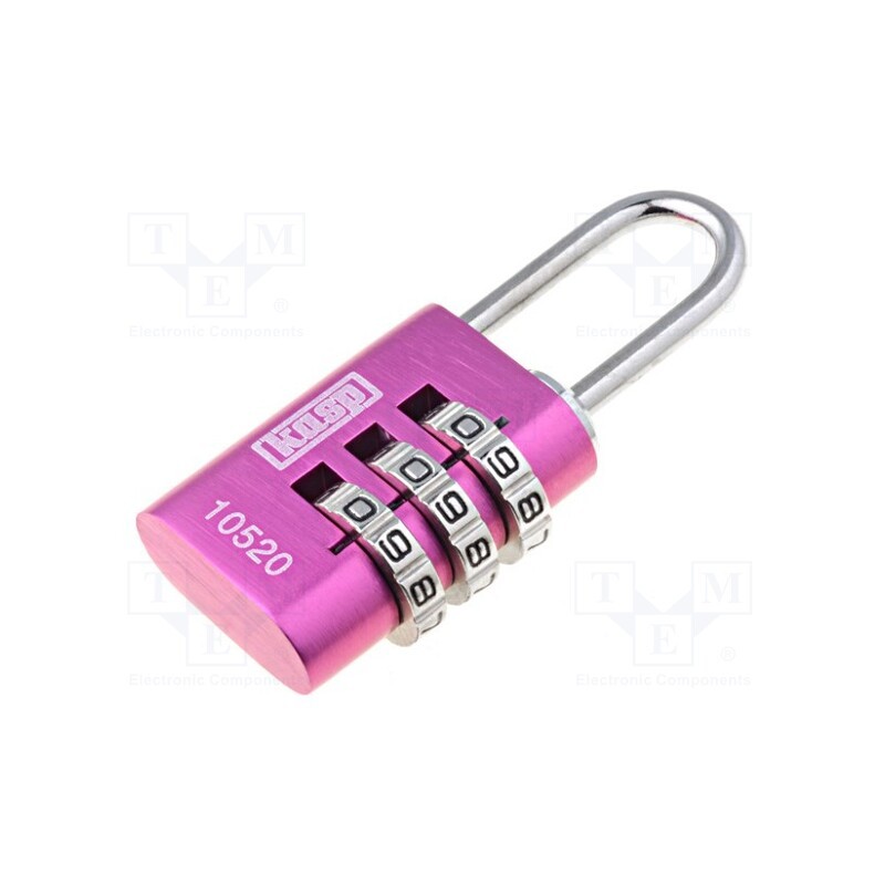 1 pcs x KASP - K10520PIND - Padlock, shackle,combination code, A: 22mm, C: 3mm, B: 20mm