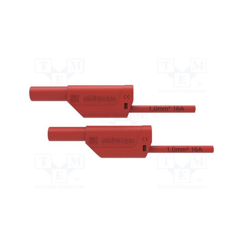 1 pcs x SCHu00dcTZINGER - VSFK 8500 / 1 / 200 / RT - Test lead, 16A, banana plug 4mm,both sides, Urated: 1kV, Len: 2m