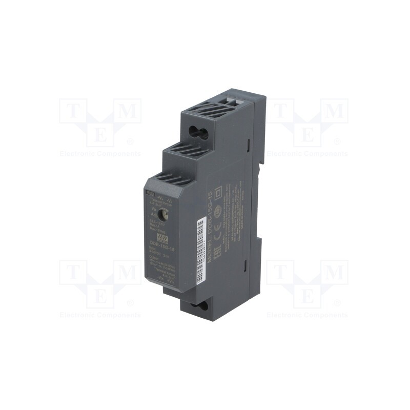 1 pcs x MEAN WELL - DDR-15G-15 - Converter: DC/DC, 15W, Uout: 15VDC, Iout: 1A, 17.5x90x54.5mm, DDR