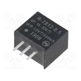 1 pcs x RECOM - R-7812-0.5 - Converter: DC/DC, 6W, Uin: 15÷32V, Uout: 12VDC, Iout: 0.5A, SIP3, PCB