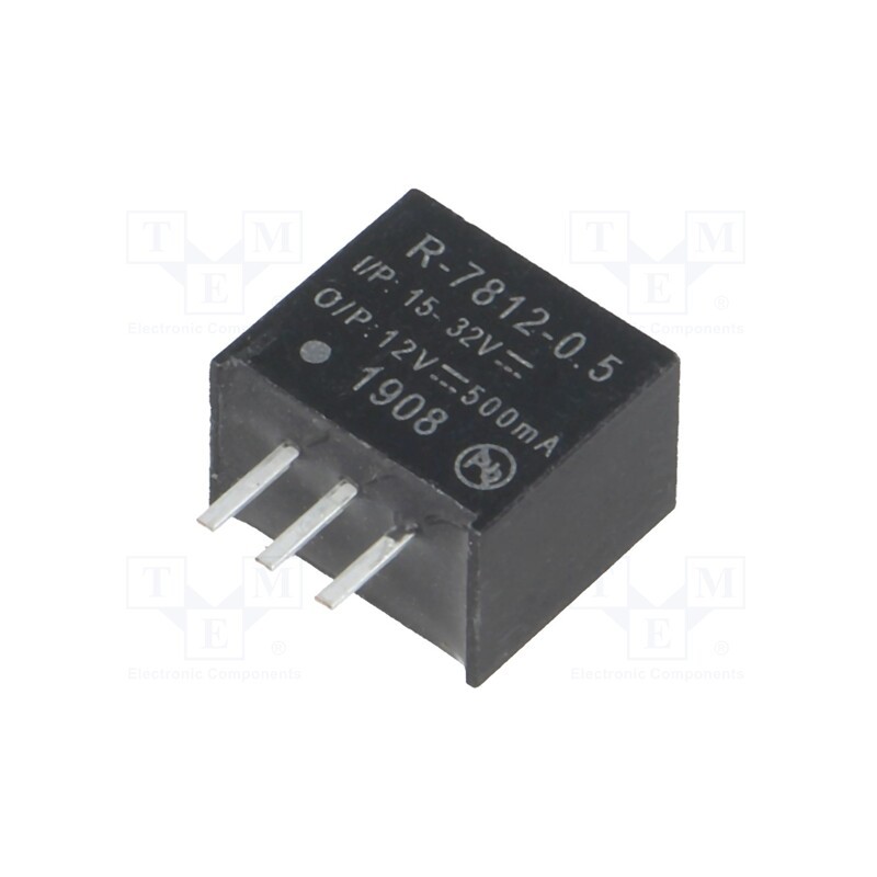 1 pcs x RECOM - R-7812-0.5 - Converter: DC/DC, 6W, Uin: 15÷32V, Uout: 12VDC, Iout: 0.5A, SIP3, PCB
