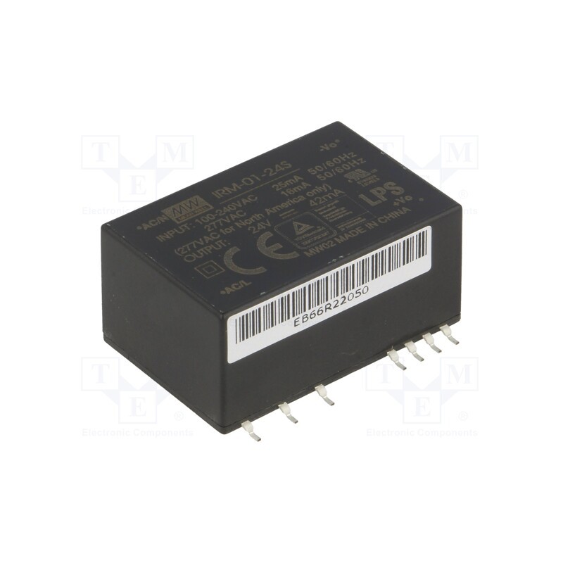 1 pcs x MEAN WELL - IRM-01-24S - Converter: AC/DC, 1W, 85÷305VAC, Usup: 120÷430VDC, Uout: 24VDC, 77%