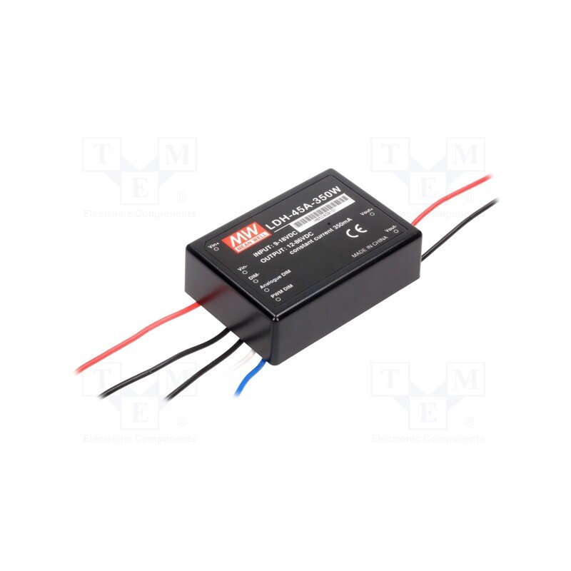 1 pcs x MEAN WELL - LDH-45A-350W - Converter: DC/DC, 30W, Uin: 9÷18V, Uout: 12÷86VDC, Iin: 2.8A, cables