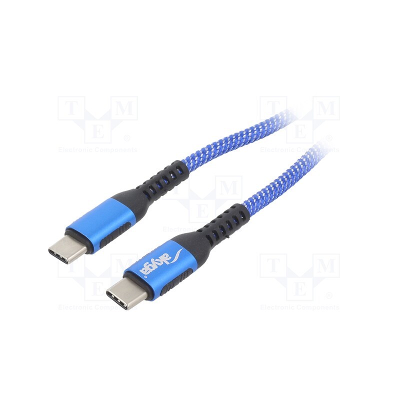 1 pcs x AKYGA - AK-USB-37 - Cable, USB 2.0, USB C plug,both sides, nickel plated, 1m, blue