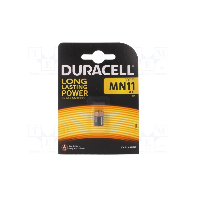 1 pcs x DURACELL - MN11 E11A - Battery: alkaline, 6V, A11, non-rechargeable, Ø10x16.5mm, 1pcs.