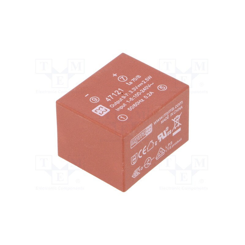 1 pcs x MYRRA - 47121 - Converter: AC/DC, 2.5W, 85÷265VAC, Usup: 120÷370VDC, Uout: 3.3VDC