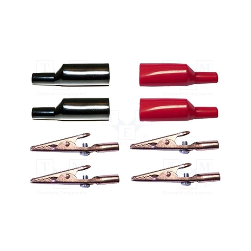 1 set x MUELLER ELECTRIC - 10012 - Crocodile clip, 10A, black,red, soldered,screwed,crimped, 8pcs.