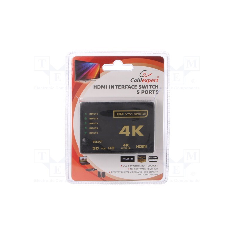 1 pcs x GEMBIRD - DSW-HDMI-53 - Switch, HDCP,HDMI 1.4, black, Features: works with 4K, UHD 2160p