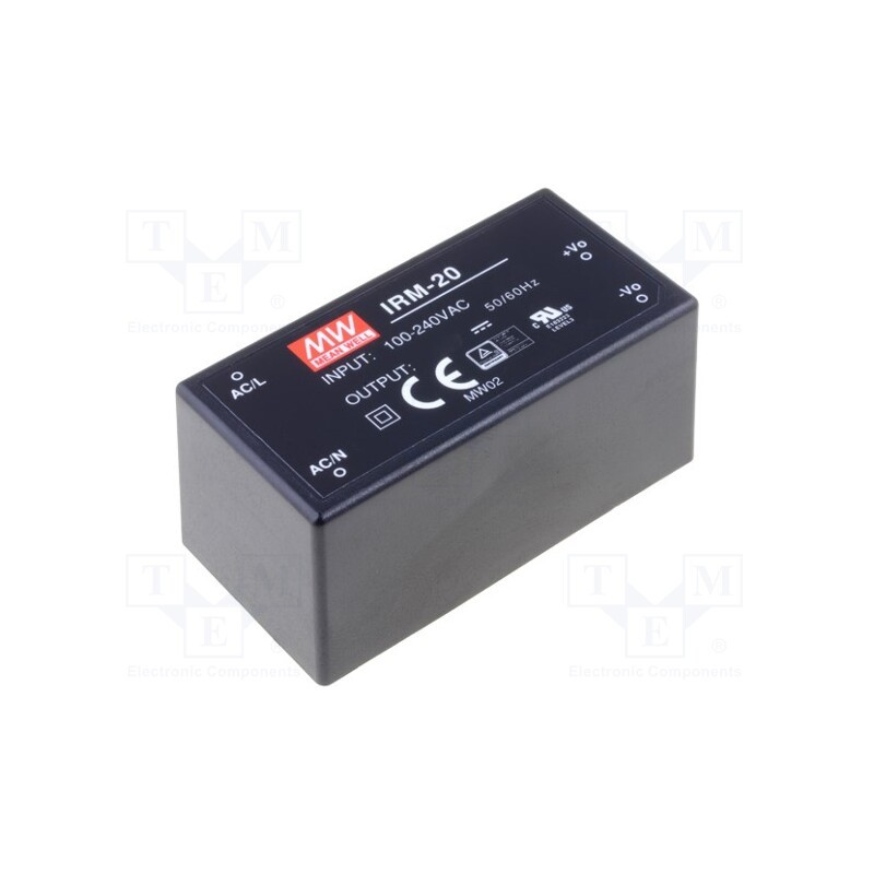 1 pcs x MEAN WELL - IRM-20-24 - Converter: AC/DC, 21.6W, 85÷264VAC, Usup: 120÷370VDC, Uout: 24VDC